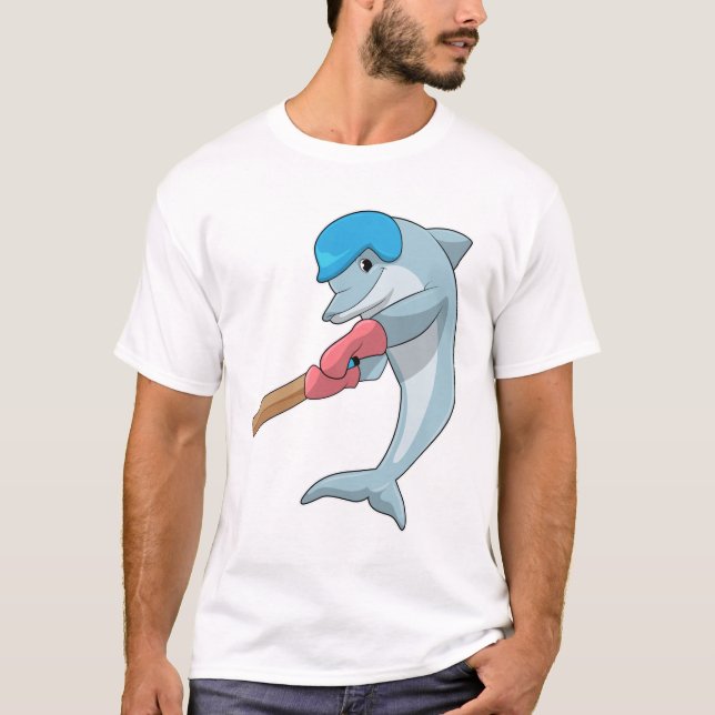 T-shirt Dauphin au cricket avec chauve-souris de cricket (Devant)