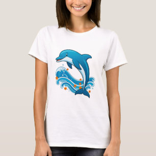 T-shirt Dauphin Bleu Bondissant Au-Dessus Des Vagues De L'