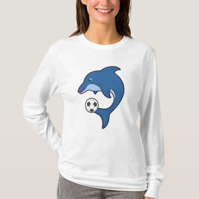 T-shirt Dauphin comme joueur de football avec balle de foo (Devant)