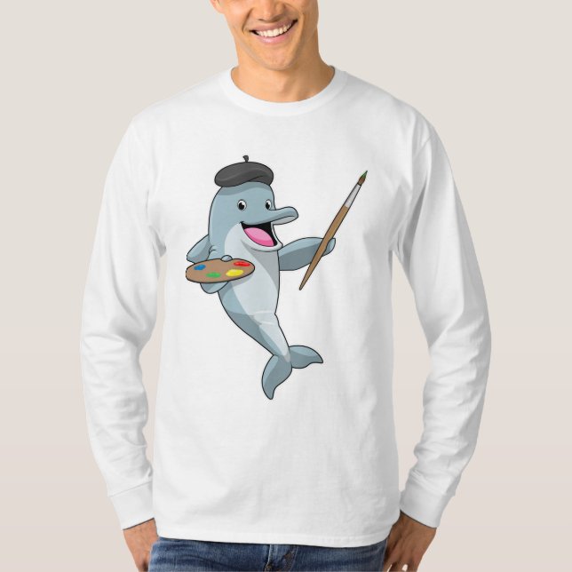 T-shirt Dauphin comme Peintre avec pinceau et couleur (Devant)