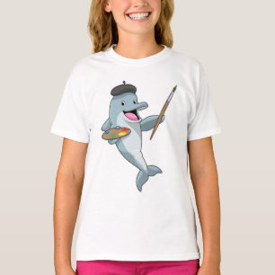 T-shirt Dauphin comme Peintre avec pinceau et couleur