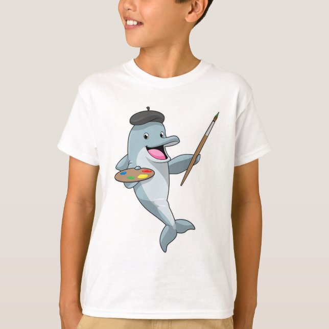 T-shirt Dauphin comme Peintre avec pinceau et couleur (Devant)