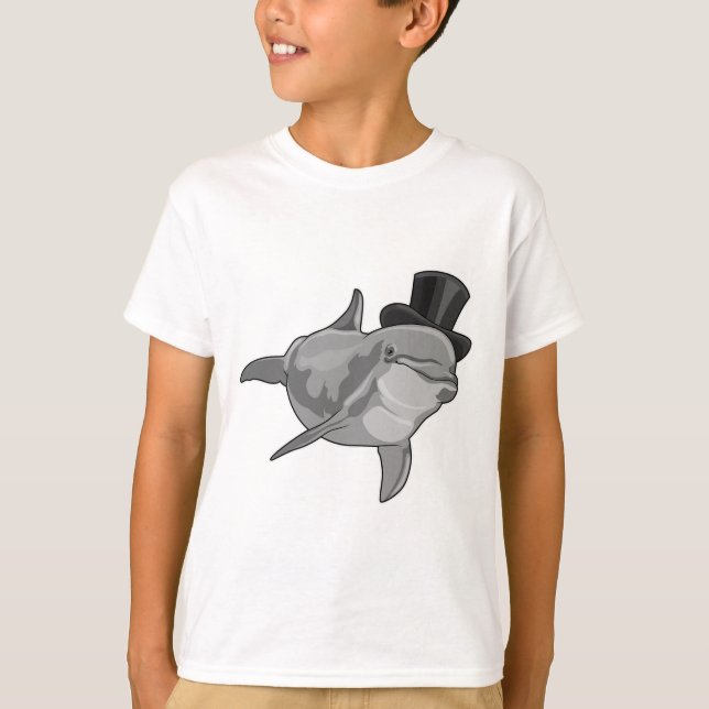 T-shirt Dauphin en tant que Gentleman avec chapeau supérie (Devant)