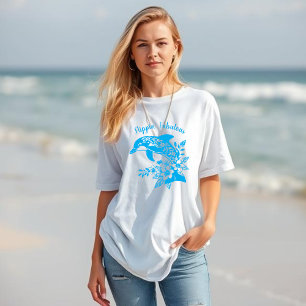 T-shirt Dauphin hawaïen Flippin' Fabial bleu clair