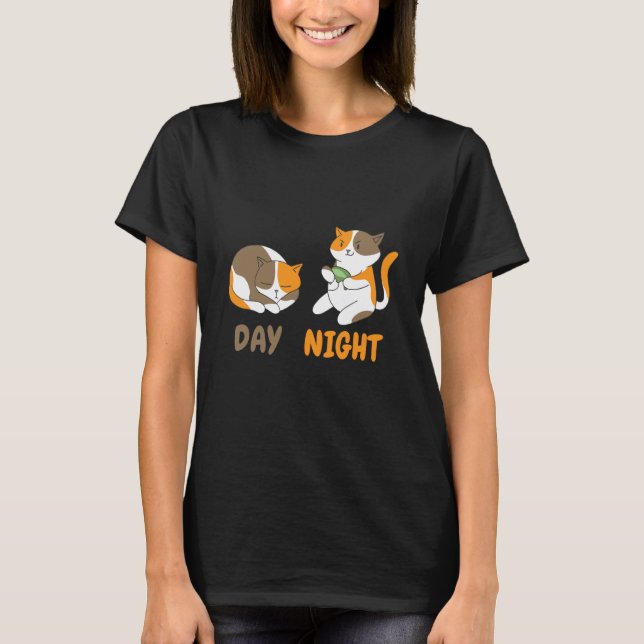 T-shirt day night cats playing video games (Devant)