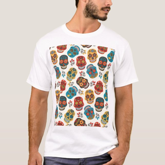 T-shirt Day of Dead, un motif sans soudure. (Devant)