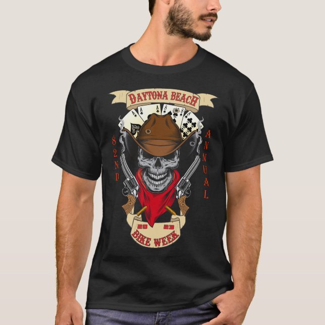 T-shirt Daytona Beach Bike Week 2023 Cowboy Skull (Devant)