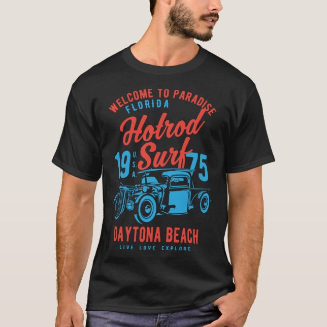 T-shirt Daytona Beach Florida Retro Hotrod Surf  1 (Devant)