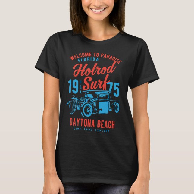 T-shirt Daytona Beach Florida Retro Hotrod Surf  1 (Devant)