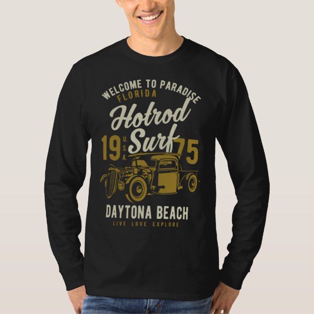 T-shirt Daytona Beach Florida Retro Hotrod Surf  5 (Devant)