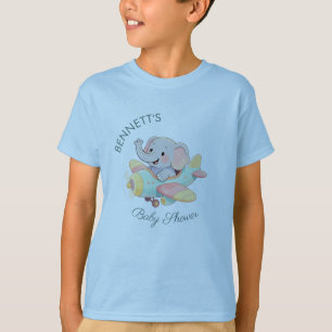 T-shirt de Baby Shower avion éléphant aquarelle