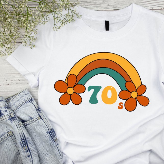 T-shirt de base de la femme arc-en-ciel rétro des  (Créateur téléchargé)
