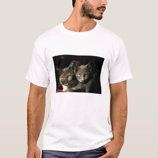 T-Shirt de base masculin de deux chats gris (Devant)