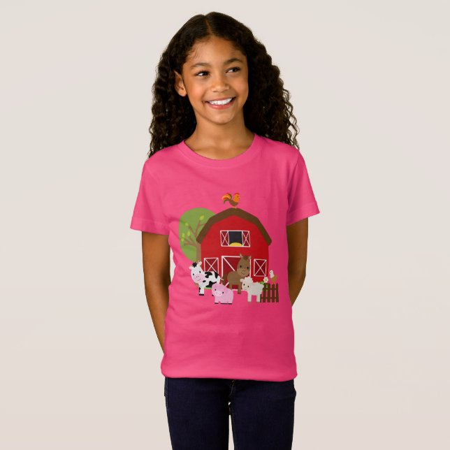 T-shirt de basse-cour de ferme de filles (Devant entier)