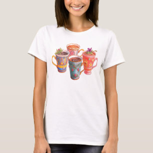 T-shirt De beaux tasses de délicieux café sur un blanc SS