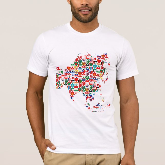 T-shirt de carte de coeurs de drapeau de l'Asie (Devant)