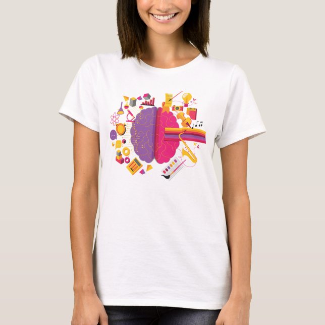 T-shirt de cerveau droit et gauche de couleur vive (Devant)