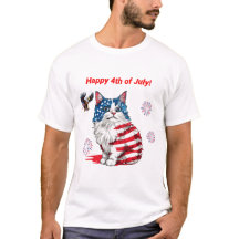 T-Shirt de chat patriotique, USA Drapeau Kitty Tee