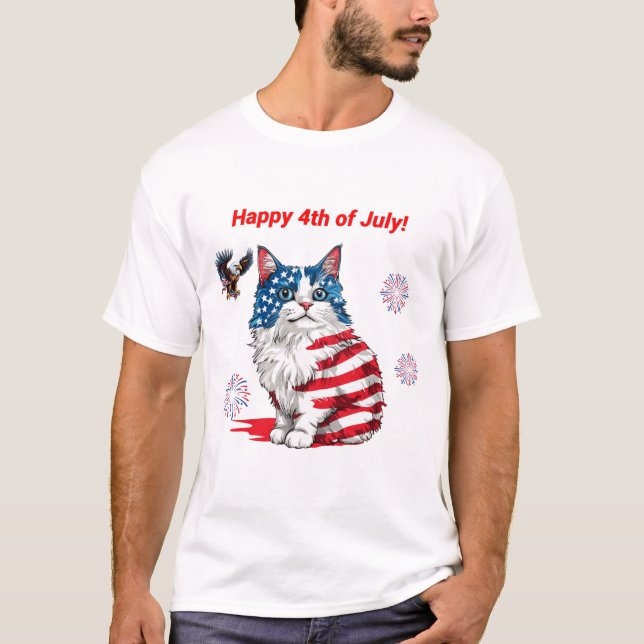 T-Shirt de chat patriotique, USA Drapeau Kitty Tee (Devant)
