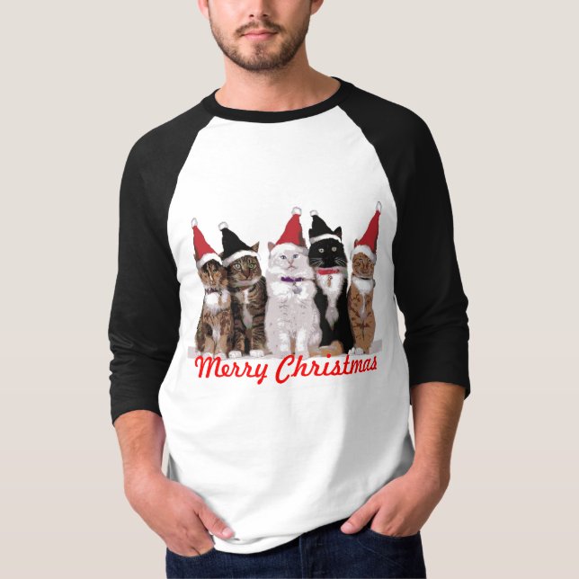 T-shirt de chats de Noël - longue douille - noir (Devant)