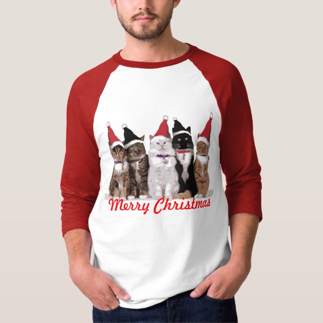 T-shirt de chats de Noël - longue douille - rouge (Devant)