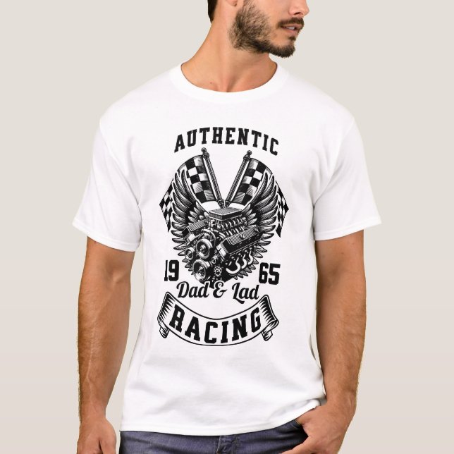 T-Shirt de course papa & Lad - Moteur de voiture c (Devant)