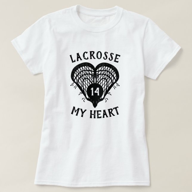 T-shirt de crosse noire Mon coeur (Design devant)