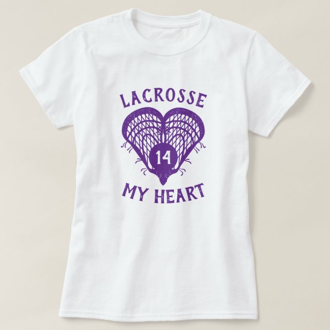 T-shirt de crosse violette Mon coeur (Design devant)