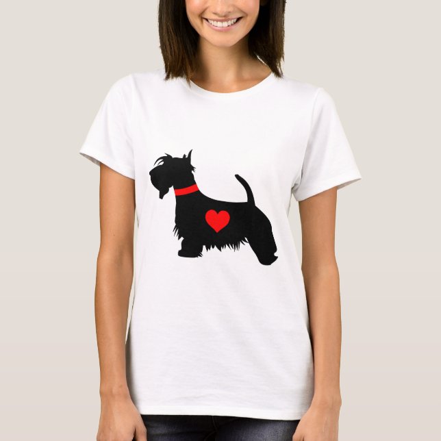 T-shirt de dames de coeur de chien de Scottie (Devant)
