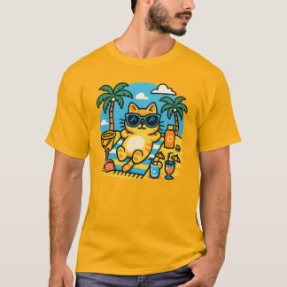 T-shirt de dessin animé de chat relaxant jour de p