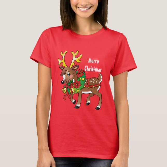 T-shirt de dessin animé de Noël Reindeer (Devant)