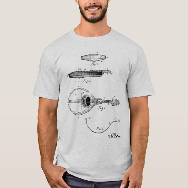 T-shirt de dessin de brevet de mandoline de Gibson (Devant)