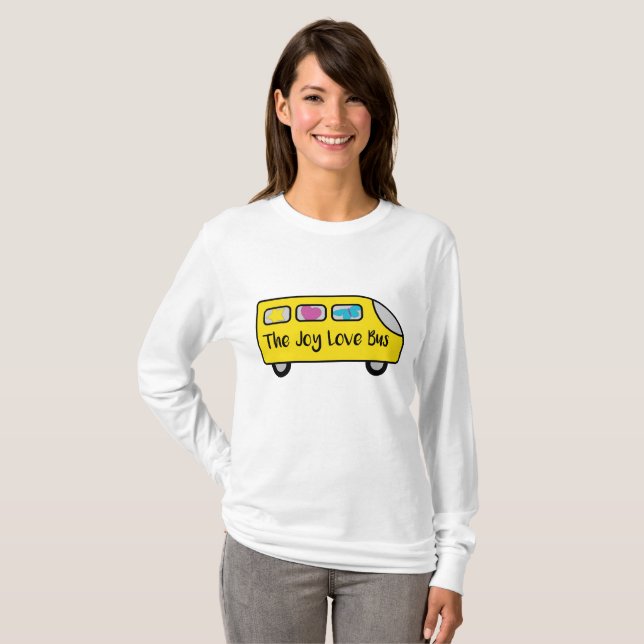 T-shirt de douille d'autobus d'amour de joie le (Devant entier)