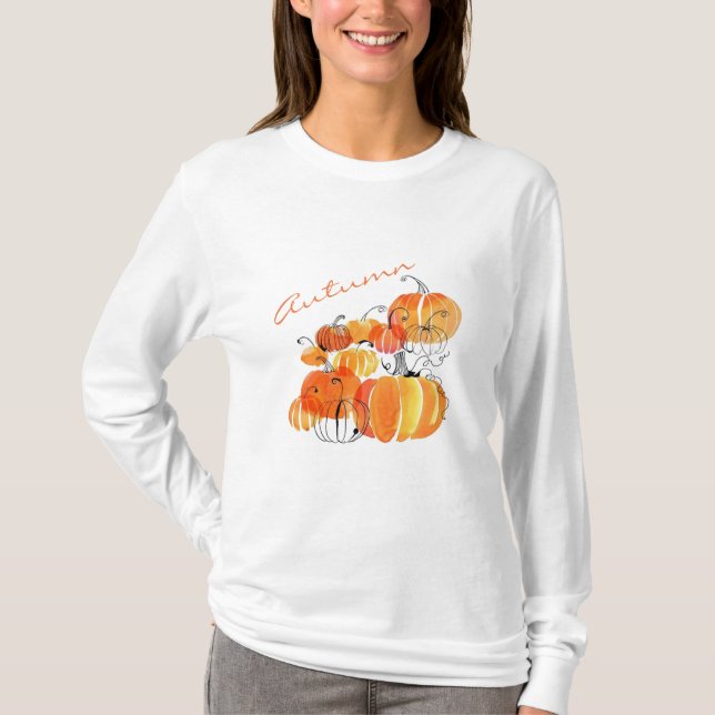 T-shirt de douille de citrouille d'automne long (Devant)