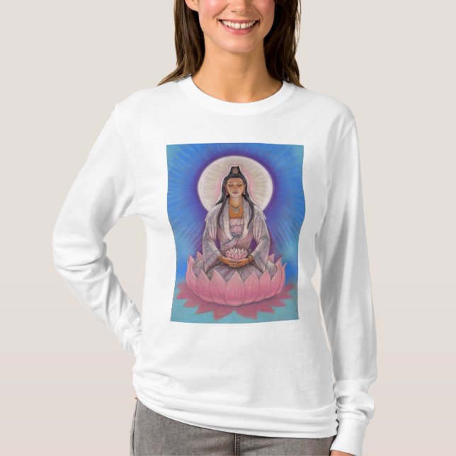 T-shirt de douille de Kuan Yin de déesse long (Devant)