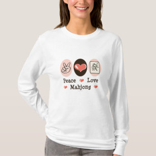 T-shirt de douille de Mahjong d'amour de paix long