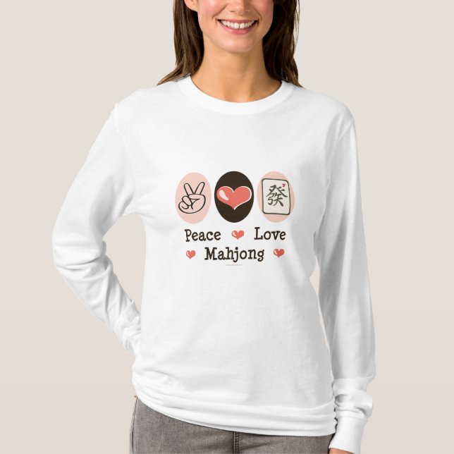 T-shirt de douille de Mahjong d'amour de paix long (Devant)