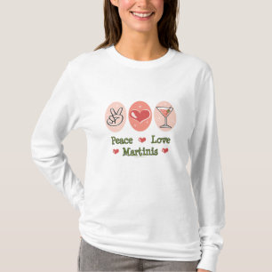 T-shirt de douille de Martini d'amour de paix long