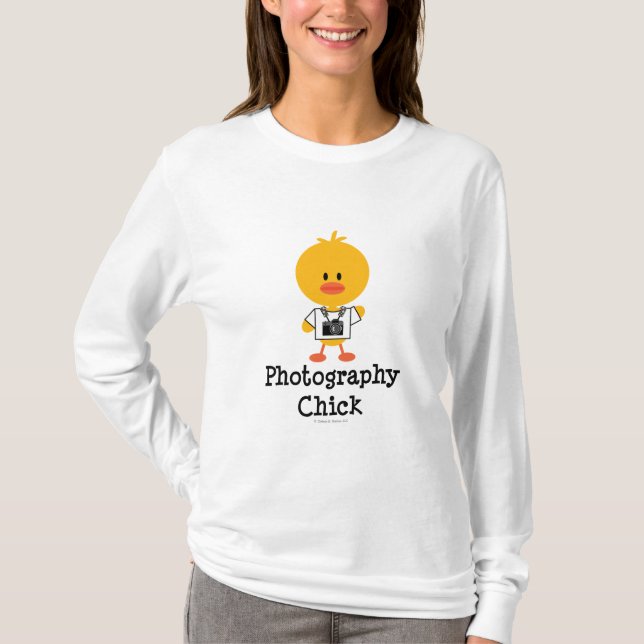 T-shirt de douille de poussin de photographie long (Devant)
