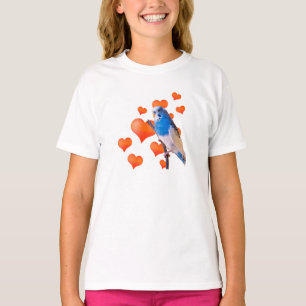 T-shirt de douille raglane de coeurs de perruche