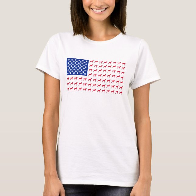 T-shirt de drapeau américain de Vizsla des femmes (Devant)