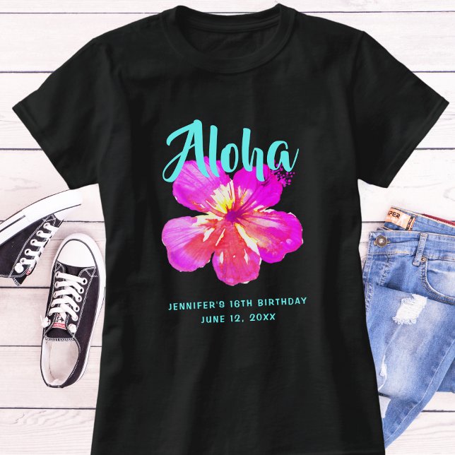 T-shirt de fête d'anniversaire Fun Aloha Tropical  (Créateur téléchargé)