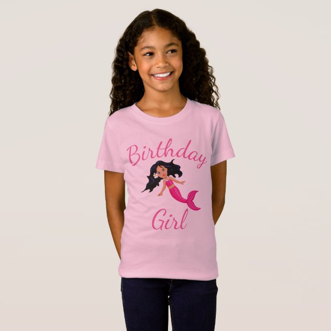 T-shirt de fille d'anniversaire de sirène (Devant entier)