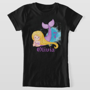 T-Shirt de fille d'anniversaire sirène personnalis