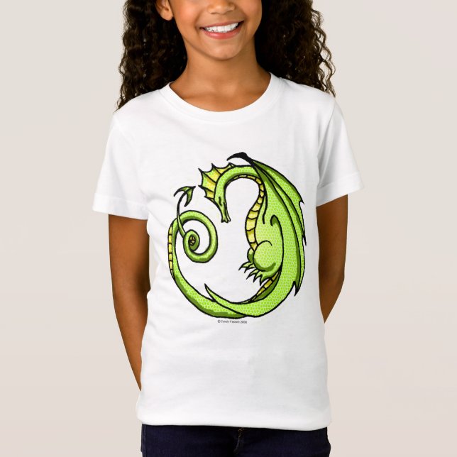 T-shirt de fille dragon vert endormi (Devant)