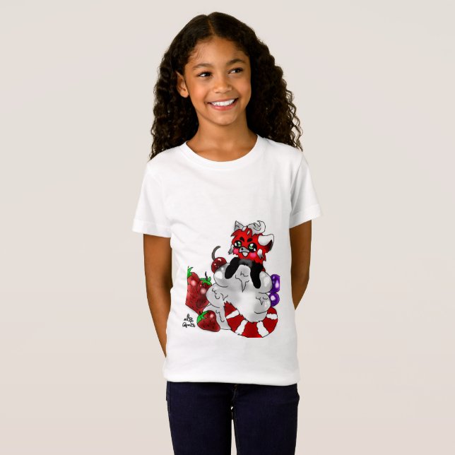 T-shirt de filles de panda rouge de bonbon (Devant entier)
