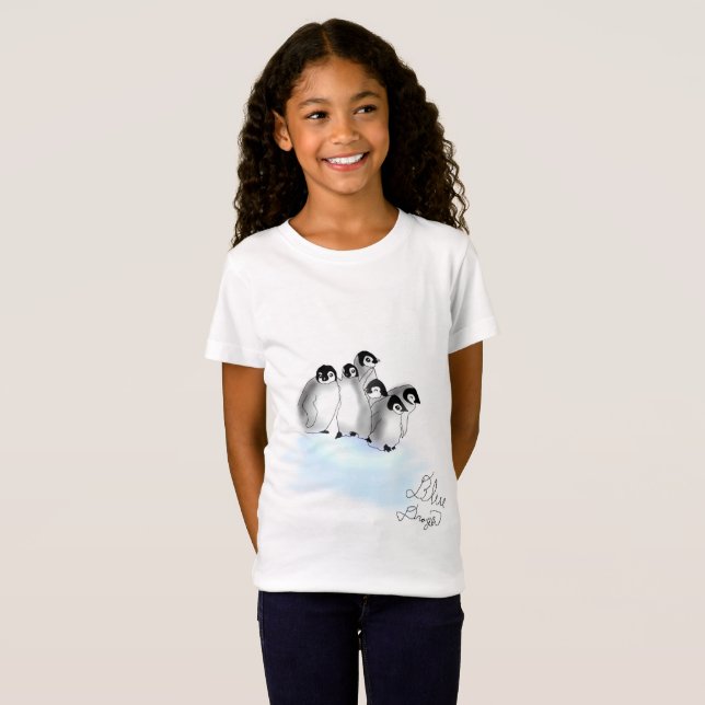 T-shirt de filles de pingouins de bébé (Devant entier)