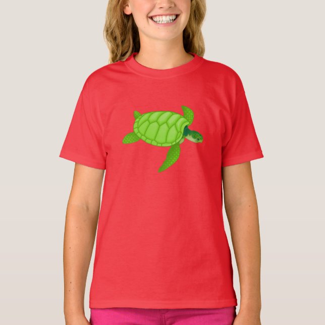 T-shirt de filles de tortue de mer verte (Devant)