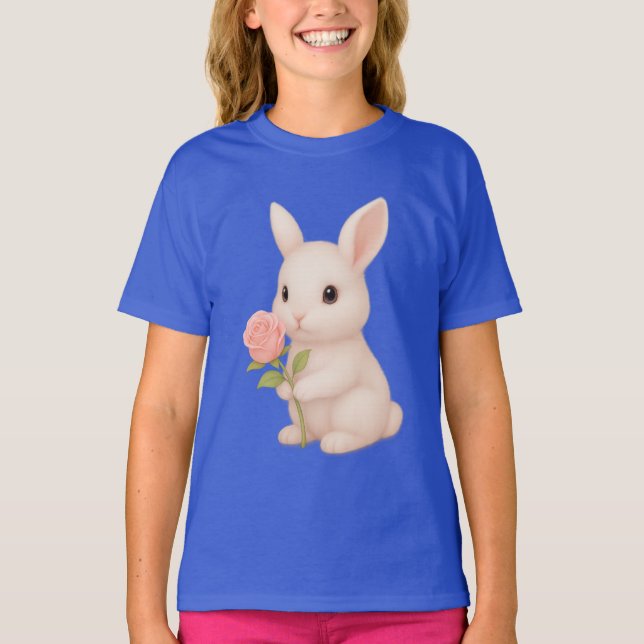 T-Shirt De Fleurs Portes De Lapin Mignonne (Devant)