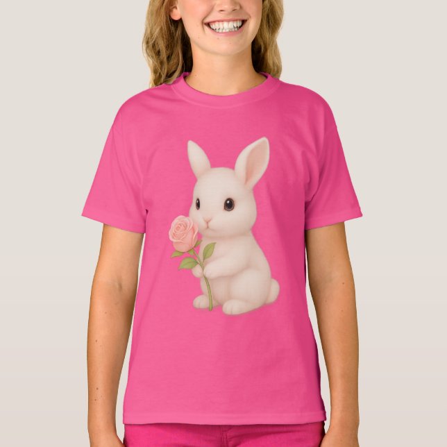 T-Shirt De Fleurs Portes De Lapin Mignonne (Devant)
